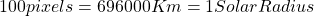 100 pixels = 696000 Km=1 Solar Radius