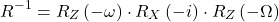 \begin{equation*}  R^{-1} = R_Z\left(-\omega\right) \cdot R_X\left(-i\right) \cdot R_Z\left(-\Omega\right) \end{equation*}